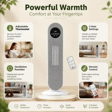 Ceramic Radiator Appoint 21 X 21 X 21 X 63 cm Fast Heating Energy Efficient Ceramic Appoint 63 cm Heater for Living Room Bedroom Office Minimalist Modern Design Portable with Remote Control