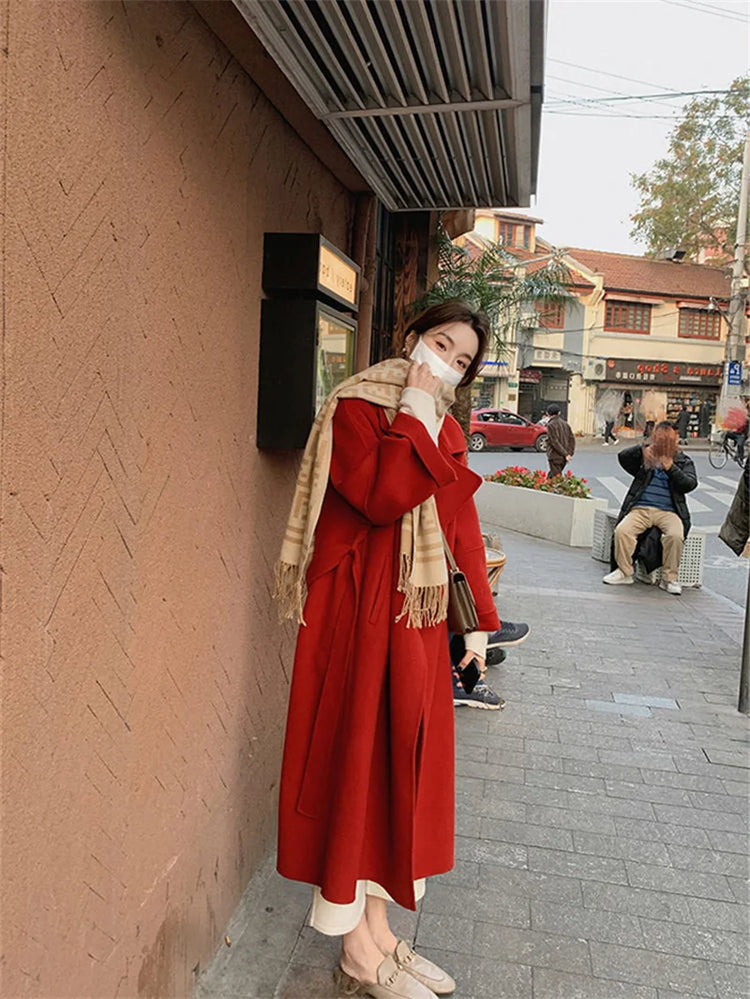 Double-sided Cashmere Big Collar Women's Coat 100% Pure Wool Reversible Woolen Coat High-End Fashion Loose Women's Wear 2026