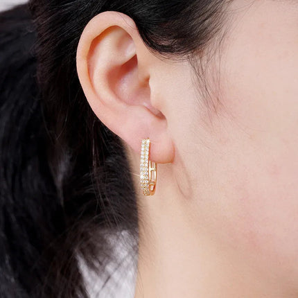 925 Sterling Silver Luxury Full Paved CZ Hoop Earrings for Women Simple Elegant Wedding Party Daily Wear Fashion Jewelry Gifts PlatiNum