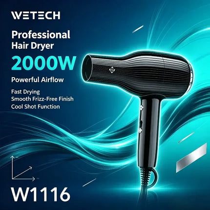 WETECH 2000W Professional High‑Power Hair Dryer Salon Fast Drying Blow Dryer With Concentrator Nozzle Cool Shot Function Household Hair Styling Tool