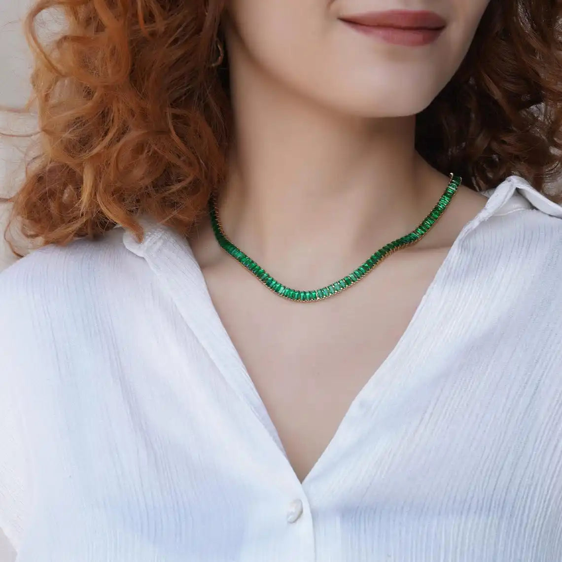 Collana girocollo con zirconi cubici da donna verde di lusso Collana con catena da tennis in cristallo arcobaleno lucido CZ per regalo da donna