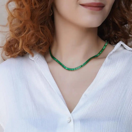 Collana girocollo con zirconi cubici da donna verde di lusso Collana con catena da tennis in cristallo arcobaleno lucido CZ per regalo da donna