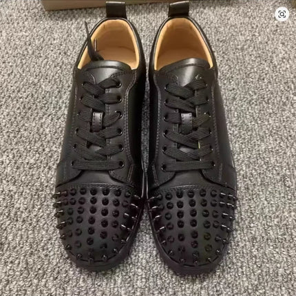 Men's Studded Genuine Leather Sneakers | Round Toe Lace-Up Flat Comfortable Spring Casual Fashion Shoes
