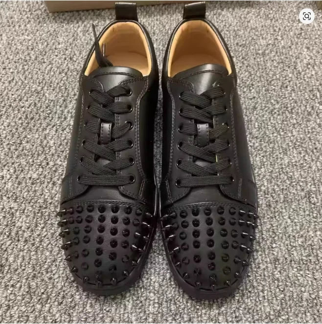 Men's Studded Genuine Leather Sneakers | Round Toe Lace-Up Flat Comfortable Spring Casual Fashion Shoes