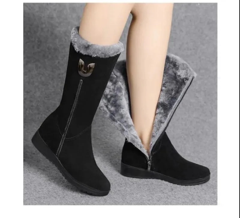 2025 New Women's Boots Fashion Mid-calf Boots Plush Warm Snow Boot Wedge Platform Boots for Women Winter Cotton Boot Botas Mujer