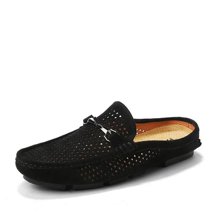 Nuove Ciabatte da Uomo alla Moda in Vera Pelle, Scarpe Casual Traspiranti con Design Traforato, Comode Slip-on per Guida, Mocassini da Uomo