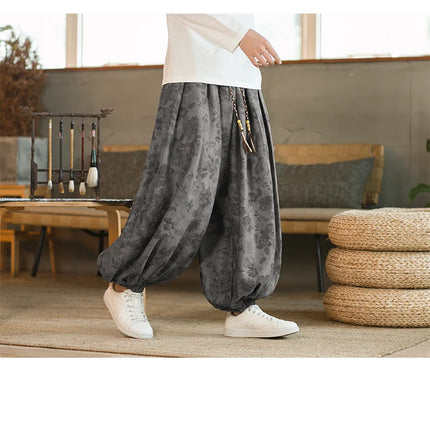 Pantaloni di alta qualità per uomo stile cinese fiore scuro velluto a coste Bloomers casual elastico in vita moda pantaloni larghi a gamba larga maschile