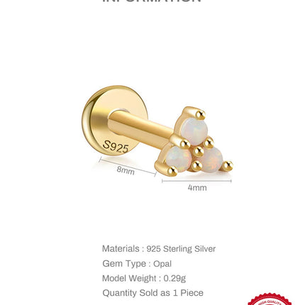 CANNER 1PC 925 Sterling Silver Exquisite Crown Opal Piercing Earring for Women Ear Studs Cartilage Earring Body Jewelry Gift PlatiNum