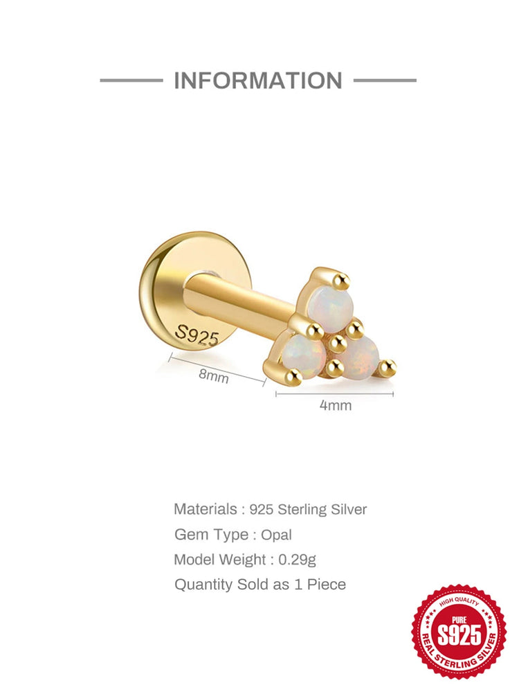 CANNER 1PC 925 Sterling Silver Exquisite Crown Opal Piercing Earring for Women Ear Studs Cartilage Earring Body Jewelry Gift PlatiNum