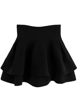 Minigonna a balze Lautaro Primavera Estate Nera Dolce Carina Kawaii a Vita Alta da Donna, Abbigliamento Cutecore Stile Giapponese Moda