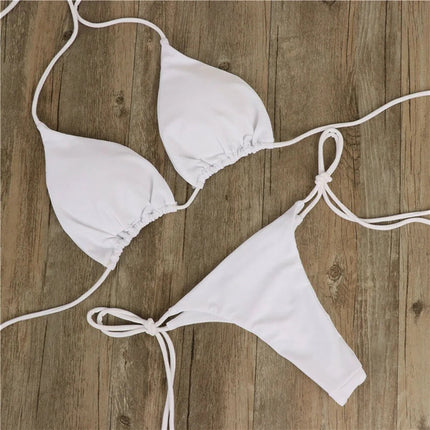 Costume da bagno bikini da donna sexy a tinta unita, con laccetti e triangolo incrociato, senza ferretto e senza imbottitura. PlatiNum