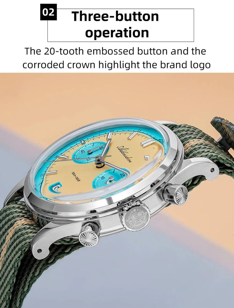 ADDIESDIVE AD2095 Man‘s Chronograph Watch BGW9 Super Luminous 10Bar Waterproof Bubble Mirror Glass VK64 Quartz Steel Wristwatch