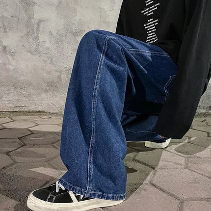 2025 nuovi jeans larghi streetwear uomo stile coreano moda pantaloni larghi dritti a gamba larga abbigliamento di marca da uomo nero azzurro