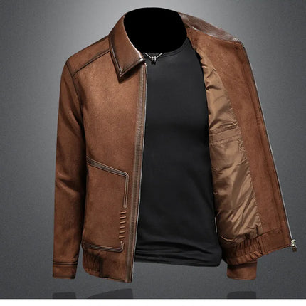 Minglu Faux Leather Autumn Winter Men's Jackets Luxury Solid Color Turn Down Collar Zipper Casual Male Coats Man Outerwear 4XL
