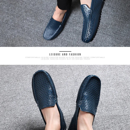 Mocassini da Uomo Estivi 2026 in Vera Pelle di Lusso, Scarpe Casual Traspiranti con Intaglio, Slip-on da Guida