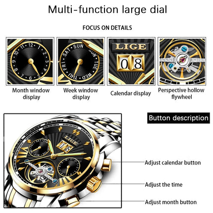 Orologi da Polso Meccanici Automatici LIGE 2026 per Uomo, Marca di Lusso, Orologio da Uomo con Tourbillon, Moda Business, Impermeabile platinumshop