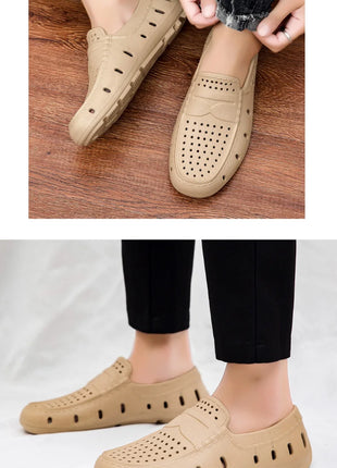 Mocassini Comodi da Uomo in Pelle, Scarpe Antiscivolo da Guida, Sandali Estivi, Zoccoli Casual con Punta Tonda, Scarpe da Lavoro Slip-on