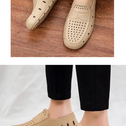 Mocassini Comodi da Uomo in Pelle, Scarpe Antiscivolo da Guida, Sandali Estivi, Zoccoli Casual con Punta Tonda, Scarpe da Lavoro Slip-on