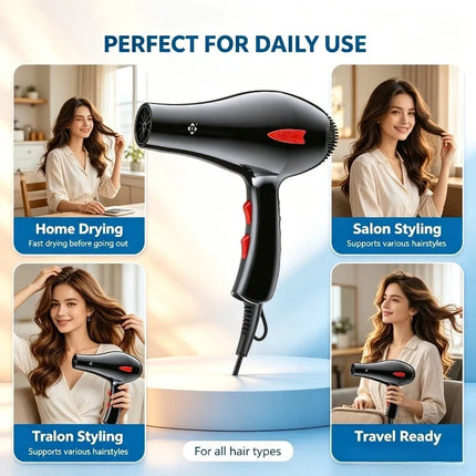 WETECH W1111 Professional Hair Dryer 3000W High Power Blow Dryer Adjustable Temperature & Wind Speed With 2Pcs Concentrator Nozzles AC100-240V Universal Voltage Salon Home Hair Styling Tool