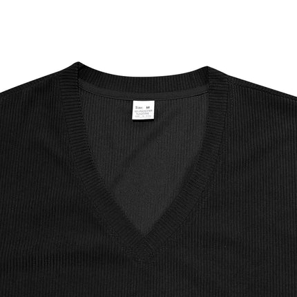 Men's European and American Summer Corduroy Solid Color Slim Casual V-Neck T-Shirt Amazon