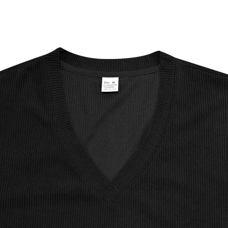 T-shirt casual slim tinta unita con scollo a V da uomo estiva europea e americana in velluto a coste da uomo Amazon