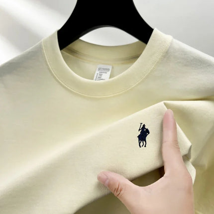 Men's Round Neck Short Sleeve 100% Pure Cotton T-shirt Hot Sale Luxury Brand Summer Exquisite Embroidery Pony Breathable Top