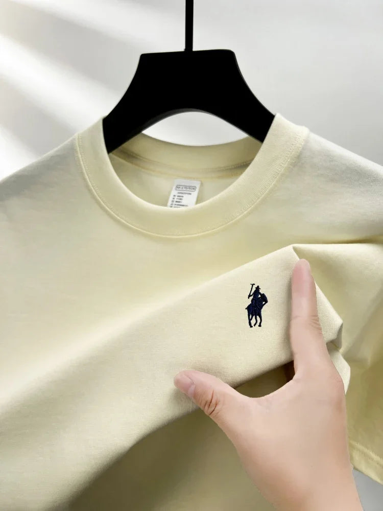 T-shirt da uomo girocollo manica corta in puro cotone 100% vendita calda marchio di lusso estate squisito ricamo pony top traspirante