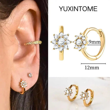 White Color Zircon Hoop Earrings 925 Sterling Silver Needle Cross/Star/Flower/Water Drop Pendant Gold Earrings Luxury Jewelry PlatiNum
