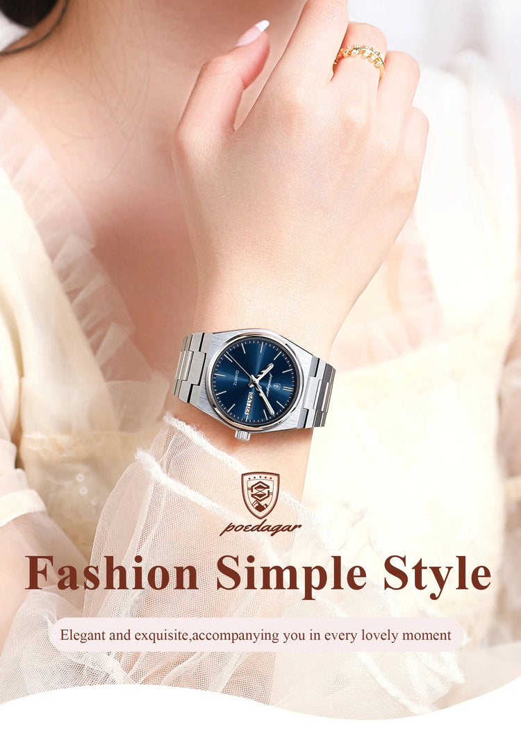 POEDAGAR Top squisito orologio da polso da donna impermeabile al quarzo luminoso orologio da donna casual data settimana orologi da donna in acciaio inossidabile platinumshop