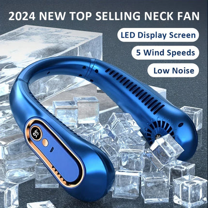 2025 Nuovi best seller Ventilatore da collo indossabile Condizionatore d'aria portatile Ventilatore da collo senza lama Dispositivo di raffreddamento dell'aria 5 marce e schermo a LED