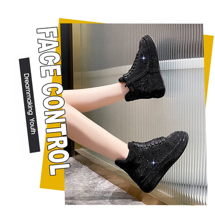 Designer Platform Sneakers Full Diamond Luxury Shoes Versatile Flat Bottom High-top Casual Skateboard Shoes Zapatos De Mujer