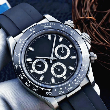 Orologi Meccanici Automatici di Lusso da Uomo 40mm, Cinturino in Acciaio Inossidabile Spazzolato, Elegante Quadrante Panda Nero Blu, Luminoso a Lunga Durata