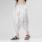 Pantaloncini in Seta Ghiaccio da Uomo, Stile Cinese, Estivi, Comodi, Pantaloni Harem Vintage Traspiranti, Tinta Unita, Lunghezza al Polpaccio