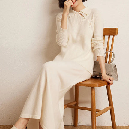 Korean Long Skirt Women's Wave Skirt 100% Cashmere Straight Skirt Knit Autumn Winter Skirt Warm Elegant Casual Knee Length Dress PlatiNum