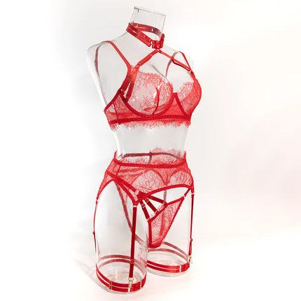 Sexy Lingerie Lace Women's Intimates Sets Sheer See Through Push Up Bra with Garter Belt Fancy Luxury Underwear Erotic Outfits