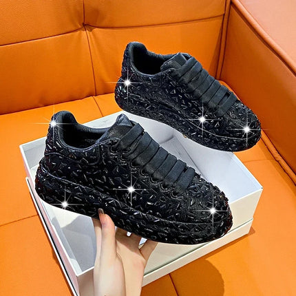 2025 Autumn Leather Women Shoes New Style Fashion Platform Shoes Ins Platforms Sneakers Tide Shine Bling Rhinestone Shoes
