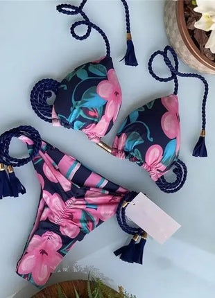 Nuovo Costume da Bagno Sexy da Donna, Set Bikini all'Uncinetto a 2 Pezzi, Triangolare Brasiliano, Push-Up, per Spiaggia Estiva PlatiNum
