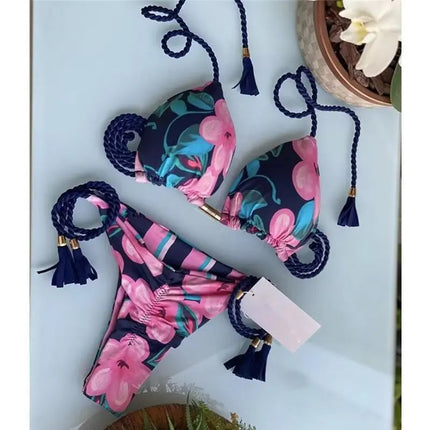 Nuovo Costume da Bagno Sexy da Donna, Set Bikini all'Uncinetto a 2 Pezzi, Triangolare Brasiliano, Push-Up, per Spiaggia Estiva PlatiNum