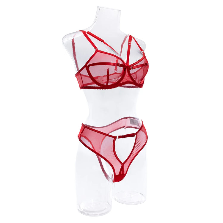 Sexy Black Mesh Lingerie Two Piece Sets Ultrathin See-through Hollow Out Bras And Panties Underwear Suit Erotic Intimate Suits
