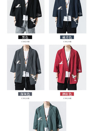 Camicie gru ricamate stile cinese retrò cotone lino Tang vestito Cardigan Mens tradizionale Kung Fu Tai Chi Casual Top camicette