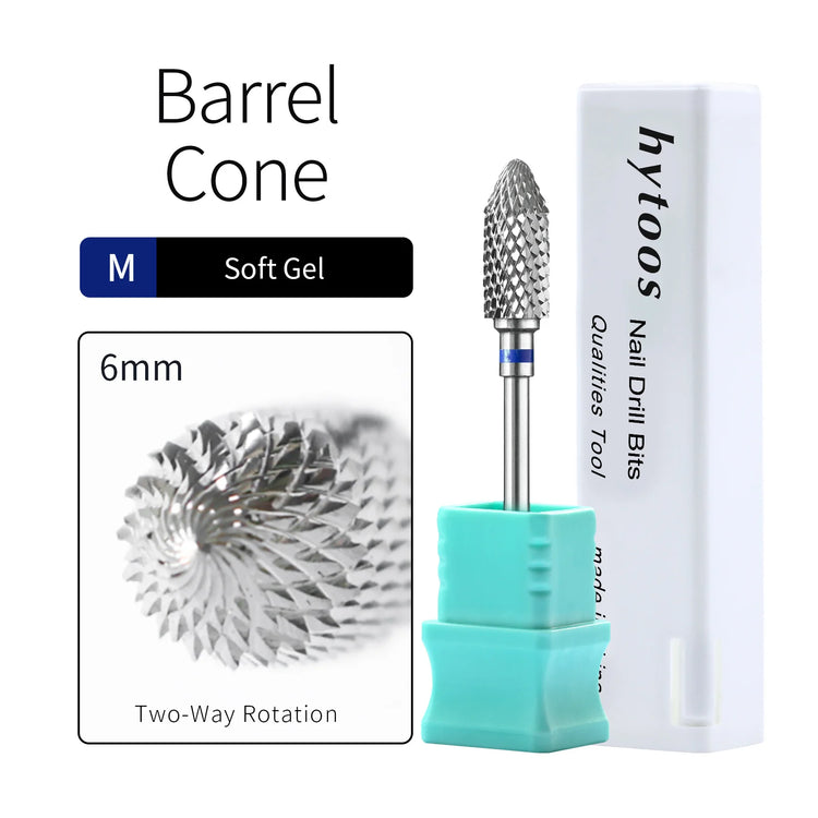 HYTOOS Bullet Carbide Nail Drill Bits Pro Barrel Cone Acrylic Gel Tips Removal Tool Electric Drills File Manicure Accessories