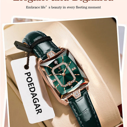 POEDAGAR Rettangolo Orologi da donna di lusso Impermeabile Data Orologio da donna in pelle Elegante orologio da polso da donna al quarzo moda Reloj regalo platinumshop