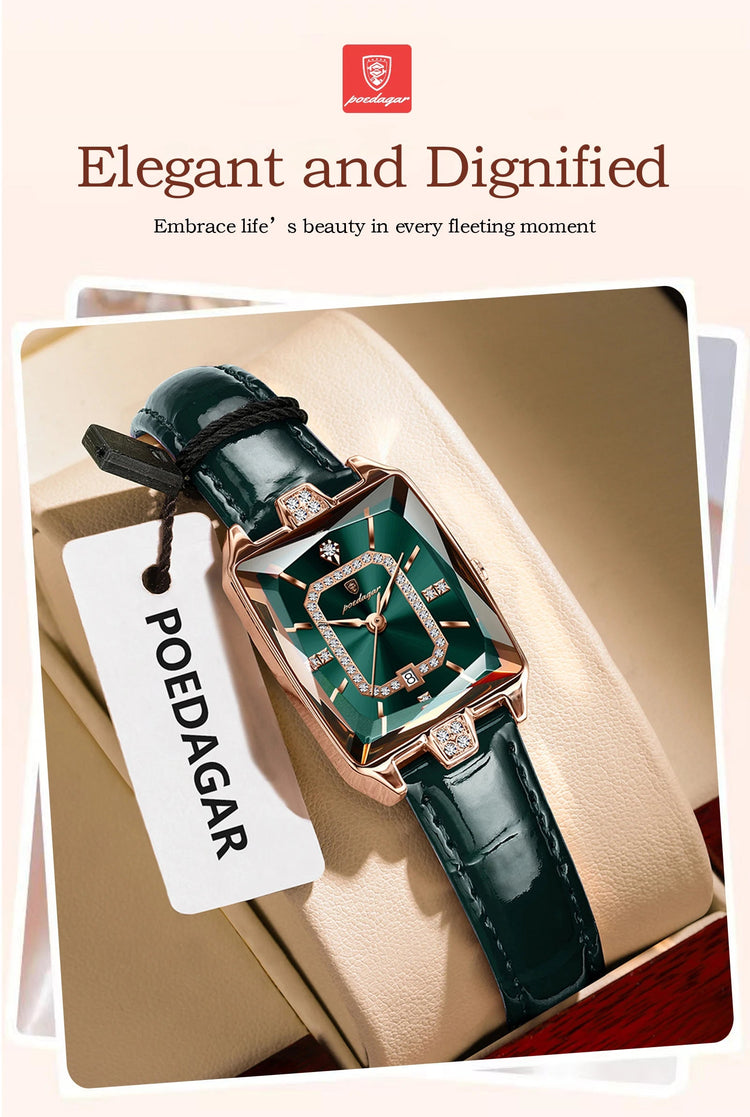 POEDAGAR Rettangolo Orologi da donna di lusso Impermeabile Data Orologio da donna in pelle Elegante orologio da polso da donna al quarzo moda Reloj regalo platinumshop
