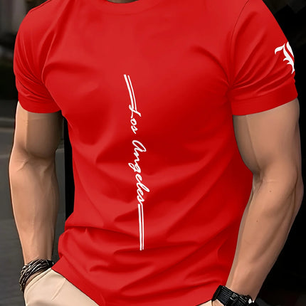 Men's crew neck training t-shirt, loose and breathable, quick-drying with letter print on durable casual outdoor fabric