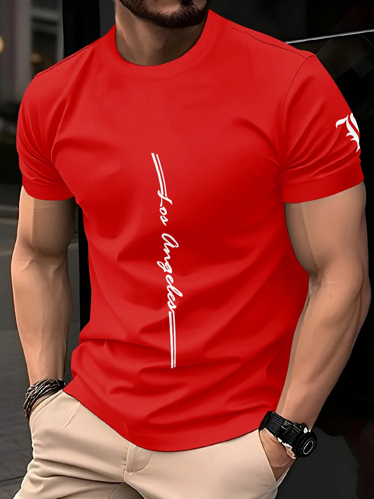 T-shirt da uomo girocollo da allenamento ampia e traspirante ad asciugatura rapida con motivo a lettere stampato sul tessuto durevole casual all'aperto
