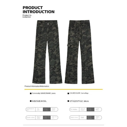 2026 Autumn Winter Mens Camouflage Flare Jeans American Dark Street Style Slim Fit Niche Design Casual Denim Long Pants