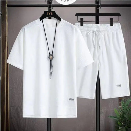 Waffle manica corta e pantaloncini estivi da uomo in due pezzi tuta sportiva Casual da uomo comodi pantaloncini freschi Set oversize platinumshop