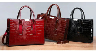 Luxury Vintage Women's Crocodile Pattern Handbag Large Capacity Tote Bag Leather Business Shoulder Bag For Female PlatiNum