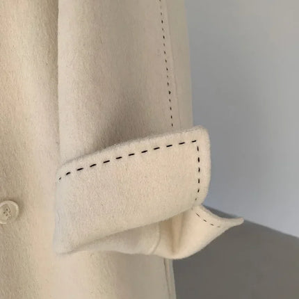 New Solid Korean Style Women Wool Coat Arch Needle Large Neck Versatile Fashion Texture Double Sided Trench Coats Female Winter