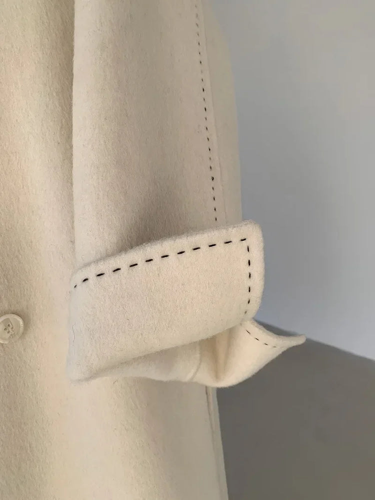 New Solid Korean Style Women Wool Coat Arch Needle Large Neck Versatile Fashion Texture Double Sided Trench Coats Female Winter
